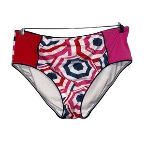 NWOT Lands End Womens High-Waisted Swim Bottom Size 18W Red/White/Blue Geometric